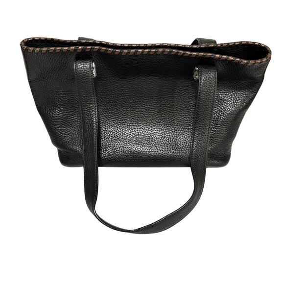 Brighton black pebbled leather shoulder bag purse gold & silver woven trim - Picture 2 of 9